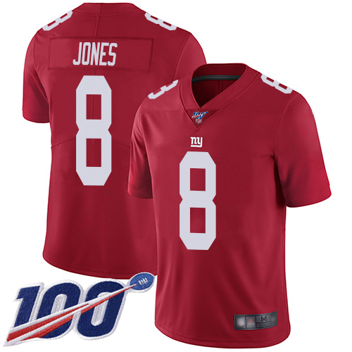 Men New York Giants #8 Daniel Jones Red Limited Red Inverted Legend 100th Season Football NFL Jersey